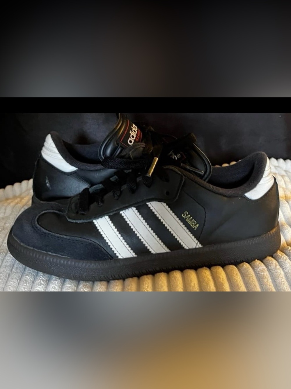 Boys Adidas Samba Black with White Stripes Classic Trainer